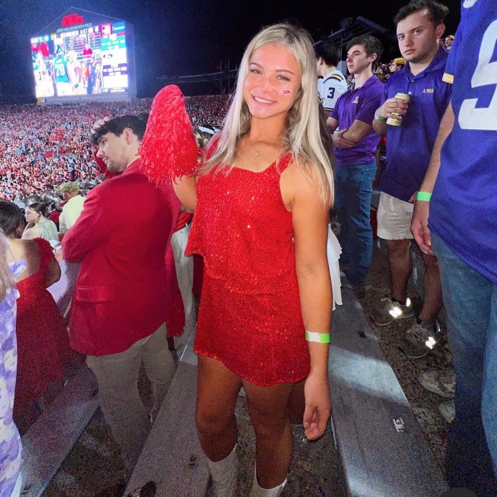 Red sequined tank with skirt